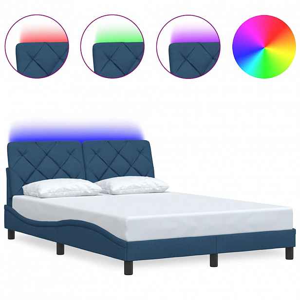vidaXL Rám postele s LED bez matrace Modrá 120x200 cm Látka