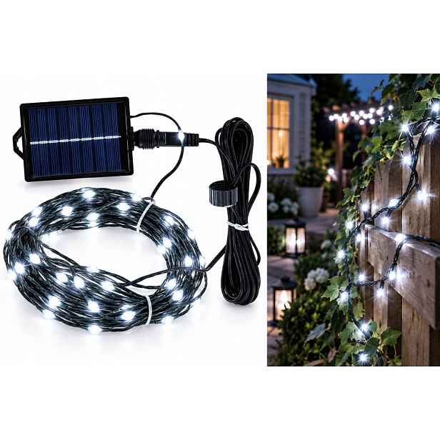 Led Solární Lampy 200 Led 24 M Studená Bílá 8 Režimů Venkovní Solární