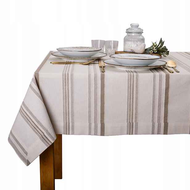 Bavlněno-lněný běhoun s proužky a 5 cm lemem, přírodní, 40x80 cm