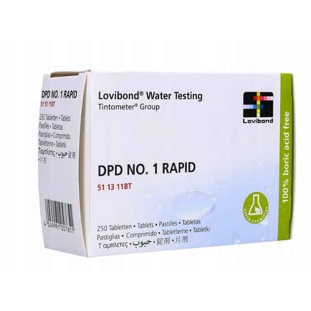 DPD1 Rapid Tablety pro ruční měření volného chloru 250 Kusů Lovibond