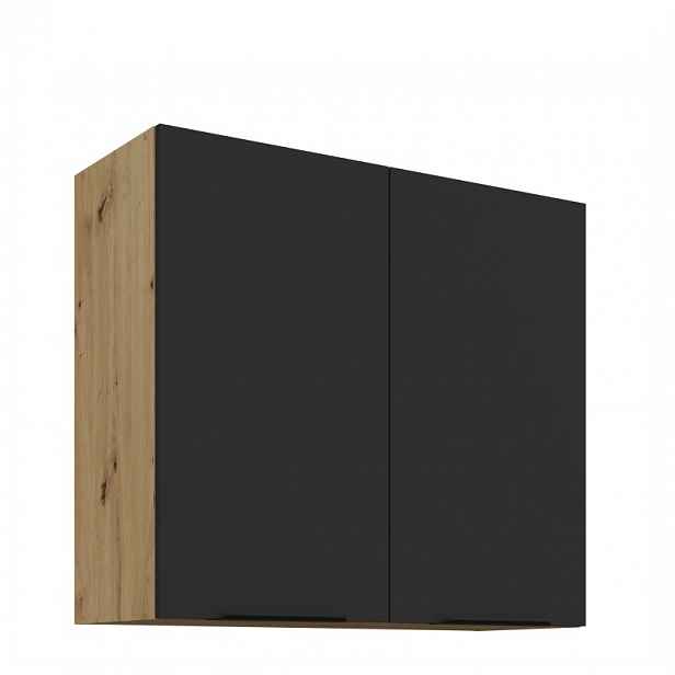 Horní kuchyňská skříňka LUNARA - šířka 80 cm, černá / dub artisan