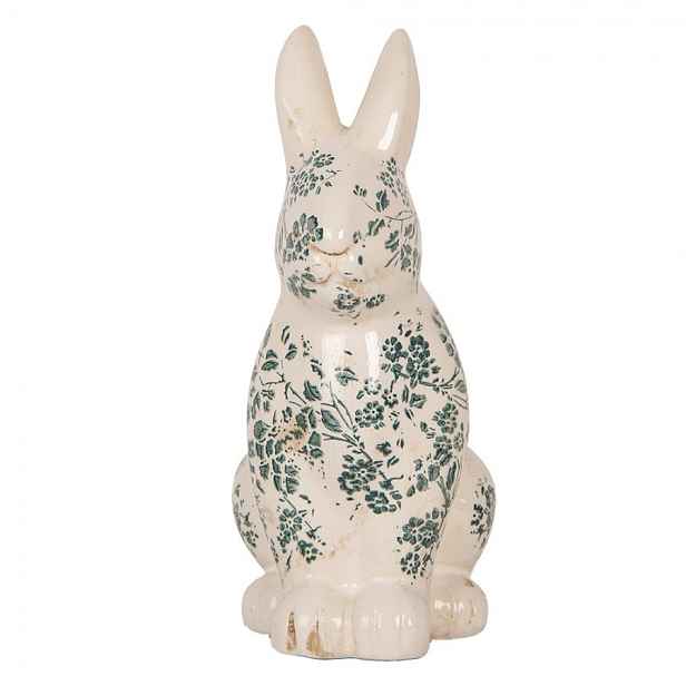 Keramická dekorace králík se zelenými květy Tien French L - 16*12*28 cm Clayre & Eef