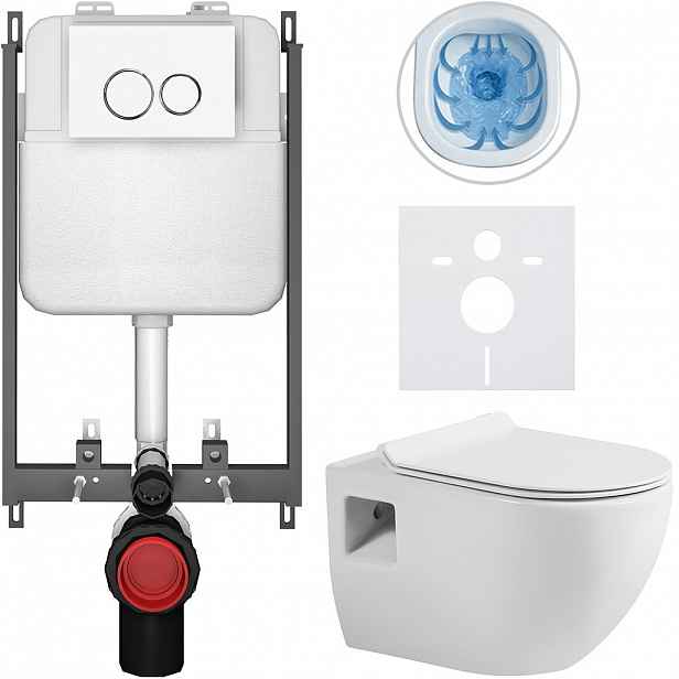 Kompletní WC set Basic/Dure - bílá lesklá - WC tlačítko Dualo/Bílá - pro zazdění - 51x35 cm