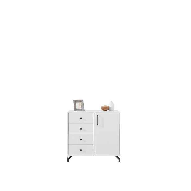 MASSENO KOMODA LANZA, 90/85/40 cm se 4 zásuvkami, počet dvířek: 1, bílá