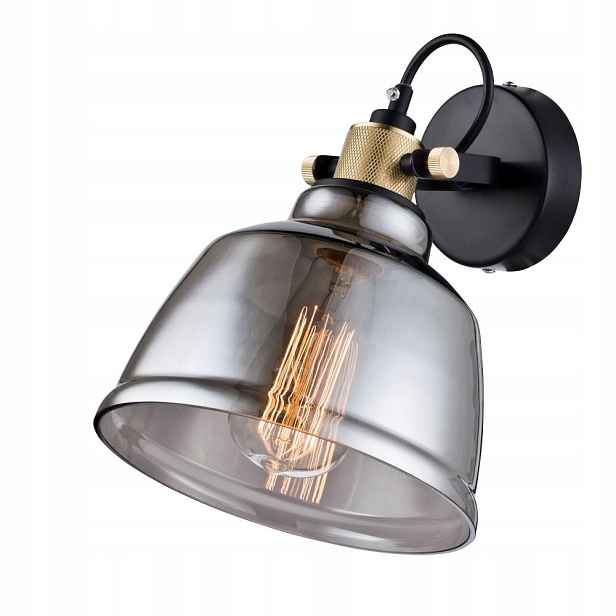 Nástěnná lampa černá zlatá skleněná s kouřovým loftovým stínidlem Maytoni