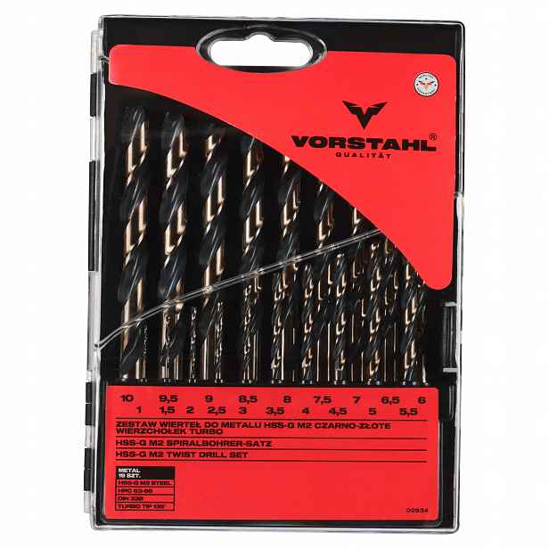 Sada vrtáků do kovu Hss-g M2 turbo černo-zlaté, sada 19ks 1-10 mm