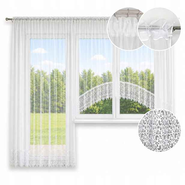 Komplet Záclony 400x160 200x240 na balkonové okno do bloku s guipurou 20 cm