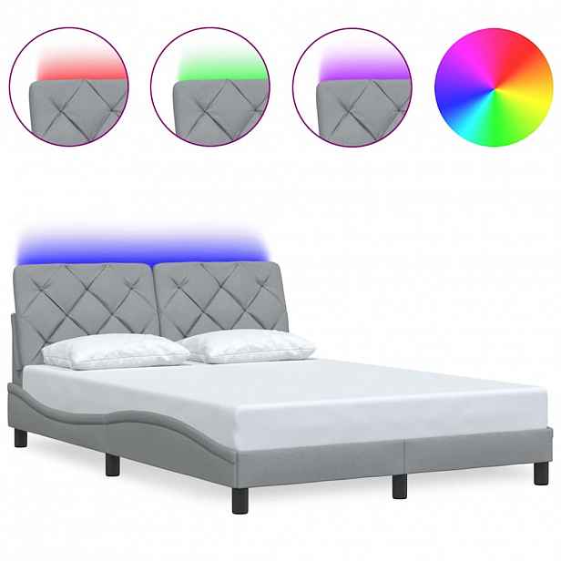 vidaXL Rám postele s LED bez matrace Světle šedá 140x190 cm Látka