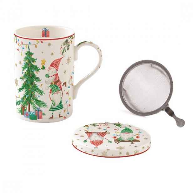 350 ml hrnek s víčkem a kovovým nálevníkem, "READY FOR CHRISTMAS", por