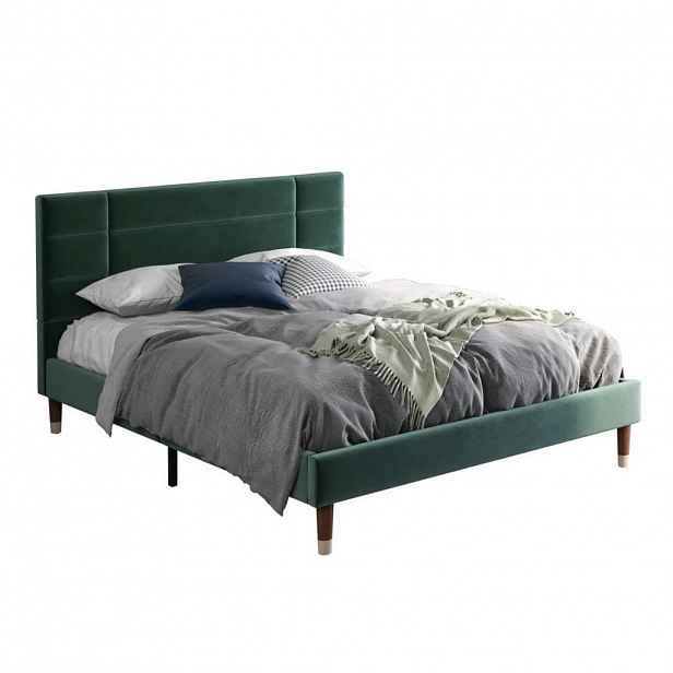 CHICFURN ČALOUNĚNÁ POSTEL 140/200 cm v zelené barvě se sametovým čelem a matrací