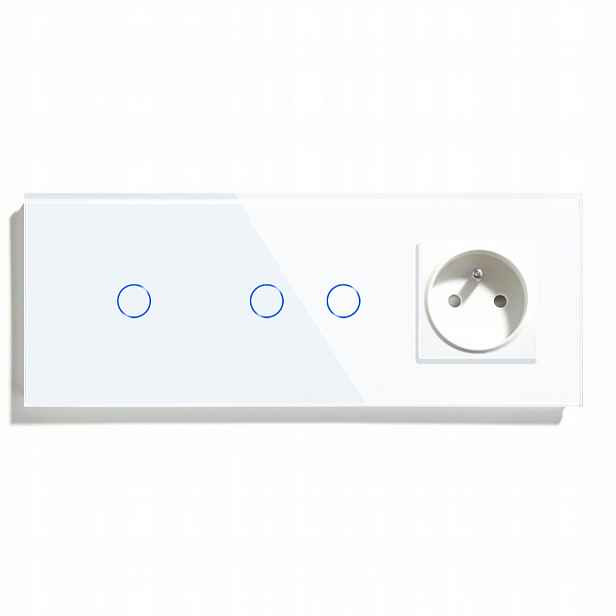 Skleněný Dotykový Spínač Trojitý 1+2 S Led Podsvícením A Zásuvkou