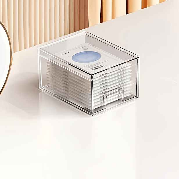 TEMU Akrylový velkokapacitní stohovatelný organizér do zásuvky - Úložný box na make-up, transparentní plast s texturovaným designem, vhodný do