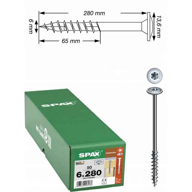 Univerzální vruty Wirox pro dřevěné konstrukce Spax 6 x 280 mm 50 ks
