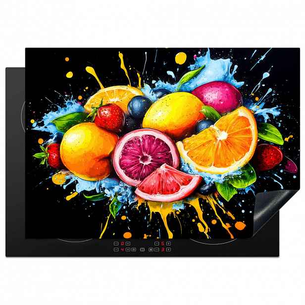 MuchoWow KRYT NA INDUKČNÍ DESKU Ovoce - graffiti - barevné - pomeranč - jahoda - abstraktní 75x52 cm