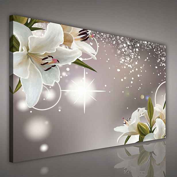 Obraz 100x75 Bílé lilie lesk bokeh elegantní jemný vánoční