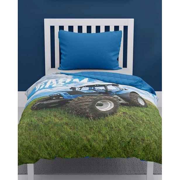 Detexpol Přehoz na postel Traktor blue farm Polyester, 170/210 (DL-555930)