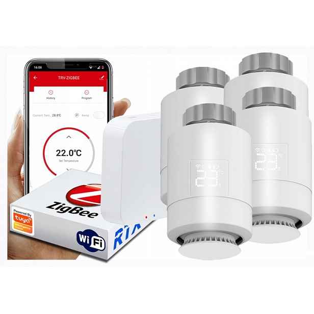 4x hlavice Rtx Termostat brána Zigbee WiFi Tuya Set