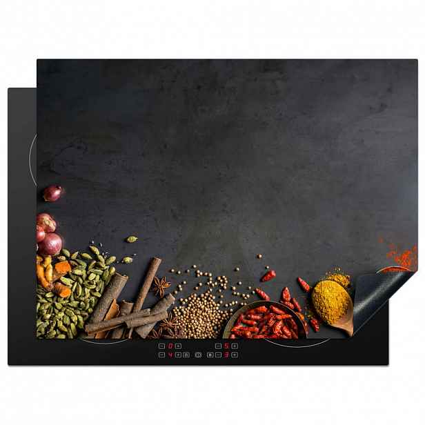 MuchoWow KRYT NA INDUKČNÍ DESKU Bylinky - Potraviny - Koření - Černá - Paprika - Skořice 70x52 cm