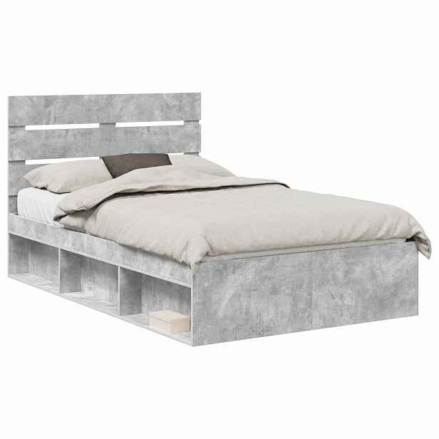 vidaXL Rám postele s čelo Beton 120 x 190 cm Masivní borové dřevo