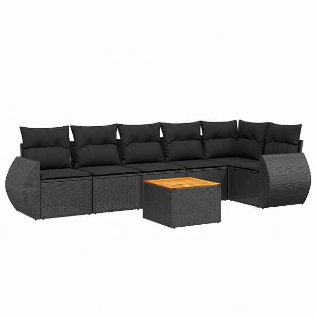 vidaXL 7dílná zahradní sedací souprava s poduškami černá polyratan
