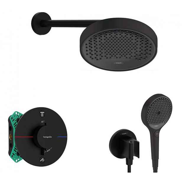 Hansgrohe - Sprchový set s termostatem pod omítku, s tělesem, průměr 25 cm, 3 proudy, matná černá SANI21HHH406