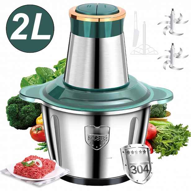 TEMU Mini elektrický kráječ potravin, 2L/3L kráječ zeleniny s 2 rychlostmi, 4 odolné ostré nerezové čepele, na maso, zeleninu, ovoce, ořechy,