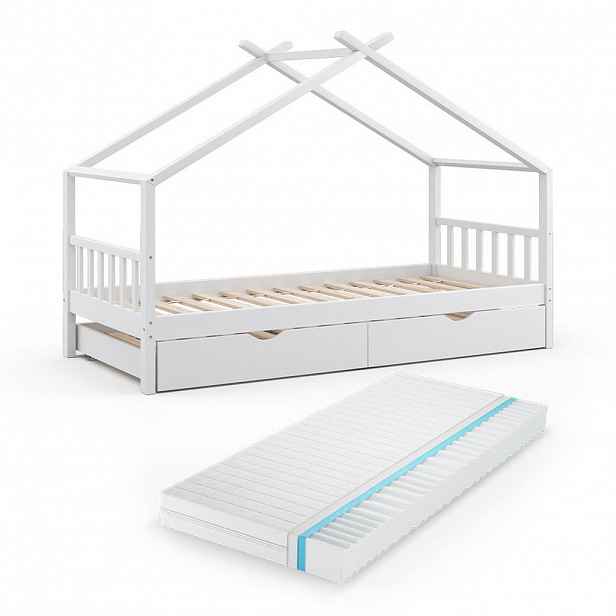 VitaliSpa DĚTSKÁ POSTEL Design Bílá 90x200 cm s lůžkem pro hosty a matrací