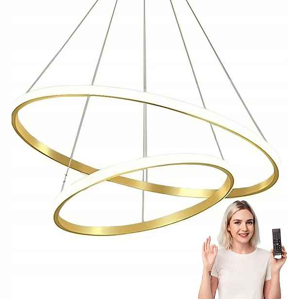 stropní svítidlo Led Závěsný Lustr 2 Ring Kruhy S Dálkovým Ovládáním Zlatá 60 CM
