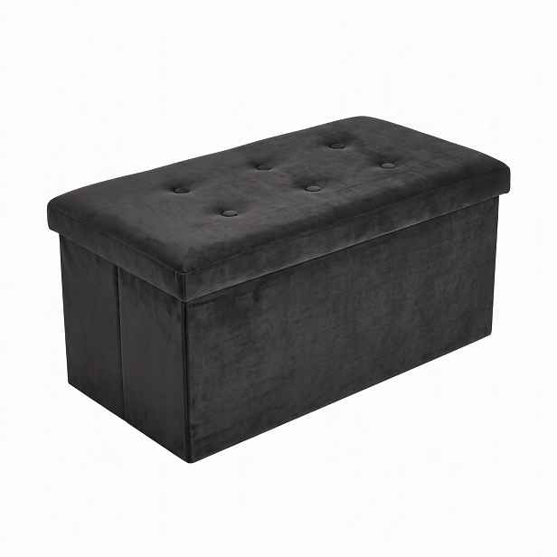 Taburet s úložným prostorem skládací sametový černý 76x38x38 cm