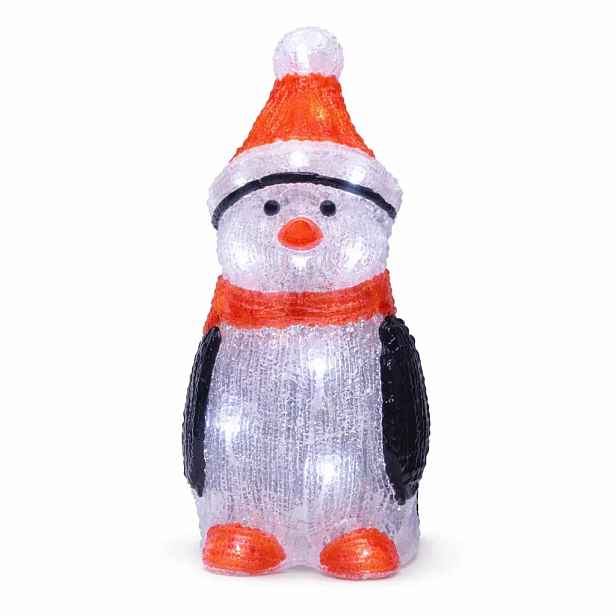 3D LED svítící tučňák 36 cm, s časovačem, akryl, vč. trafa, ledově bílá, hliník, IP44 venkovní