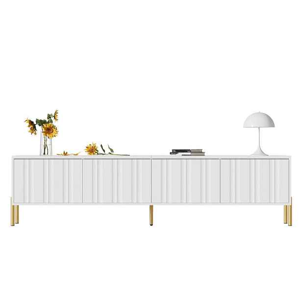 Modenvie NÍZKÁ komoda 190/38/48 cm z MDF a dřevotřísky bílý se zlatými nohami