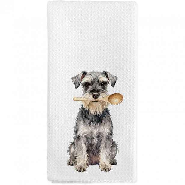 TEMU 1 ks Vtipná kuchyňská utěrka s designem Mini/Schnauzer - Roztomilá utěrka s obličejem miniaturního knírače, dárek pro ženy a milovníky psů,
