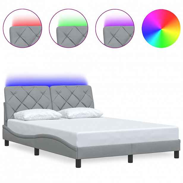 vidaXL Rám postele s LED bez matrace Světle šedá 140x200 cm Látka