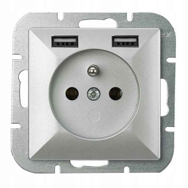 Abex Perla stříbrná jednonásobná zásuvka (+0) PT-16P 2xUSB