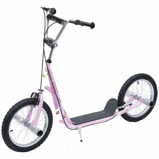 HOMCOM DĚTSKÁ KOLOBĚŽKA s pneumatikami Scooter Roller Dětská koloběžka Kickboard 16 palců Růžová