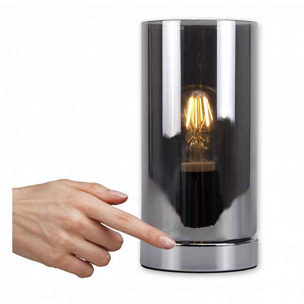 Noční lampa stolní dotyková E27 sklo, chrom do ložnice