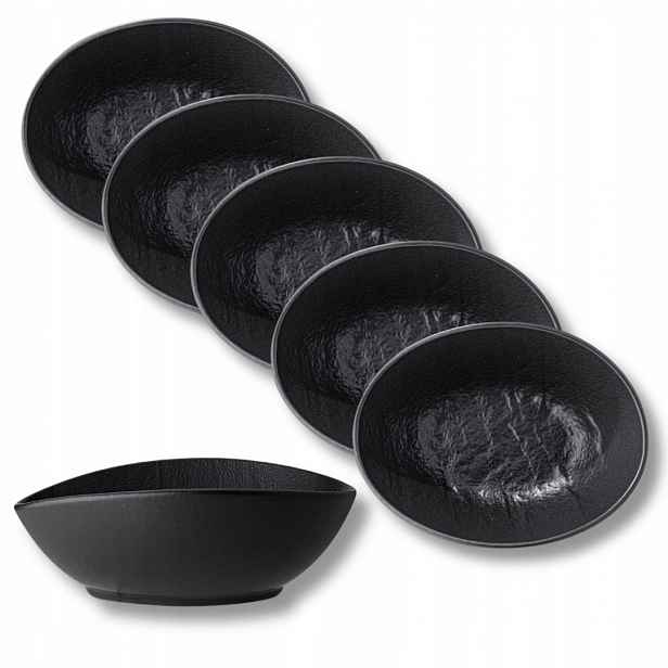 Omáčník oválná Wilmax 13x10x6 cm Černá Matná Porcelánová Sada 6 kusů