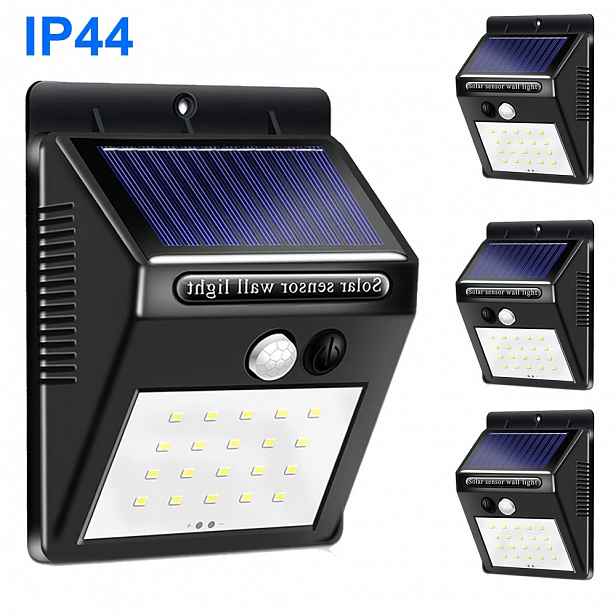 TEMU 4 ks venkovních solárních světel, 20 LED nástěnných světel s pohybovým senzorem, 3 režimy osvětlení, solární bezpečnostní světla pro venkovní