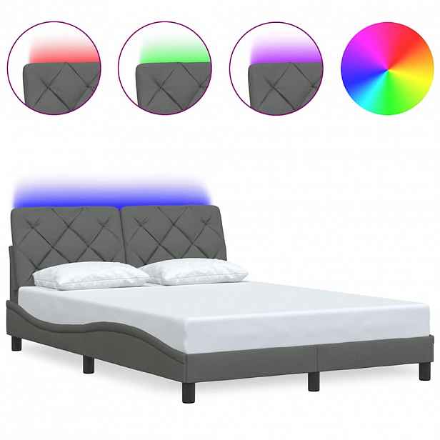 vidaXL Rám postele s LED bez matrace Tmavě šedá 140x200 cm Látka