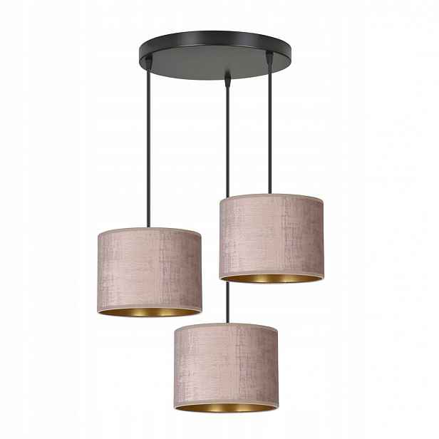 Závěsná lampa Hilde 3-bodová růžová velurová, 3xE27