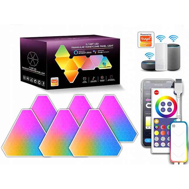 Led Lampa Sada 6 X Trojúhelník Wifi Smart Tuya Plug Rgb Bílá Inteligentní