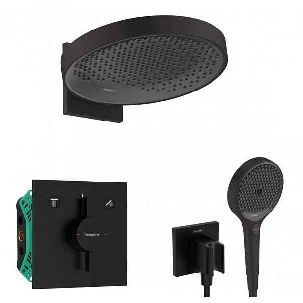 Hansgrohe - Sprchový set s baterií pod omítku, s tělesem, průměr 36 cm, 3 proudy, matná černá SANI21HHH409