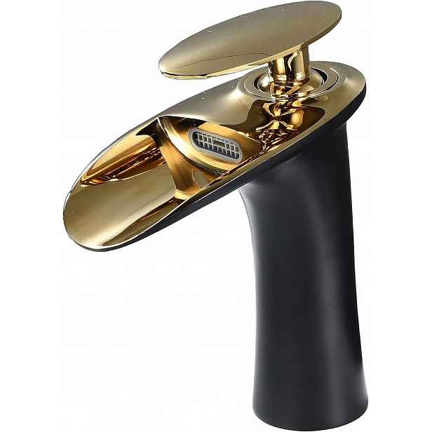 Koupelnová umyvadlová baterie na desku černá zlatá Glamour Premium