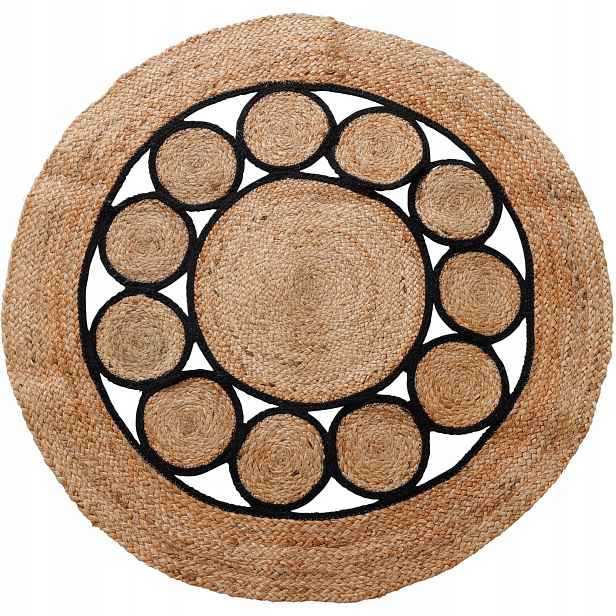 Kulatý koberec v boho stylu, jutový, O 90 cm