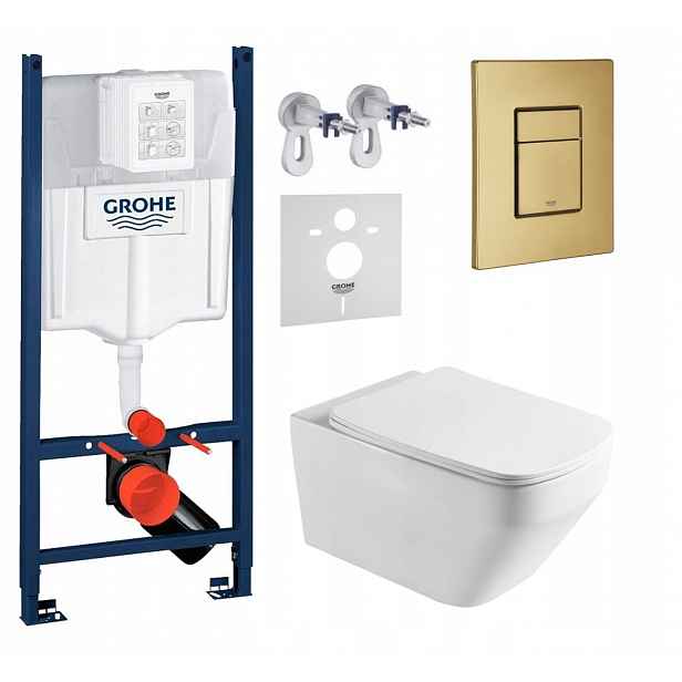 Sada Wc Grohe Rapid s mísou Wc Naron a tlačítkem zlatá kartáčovaná