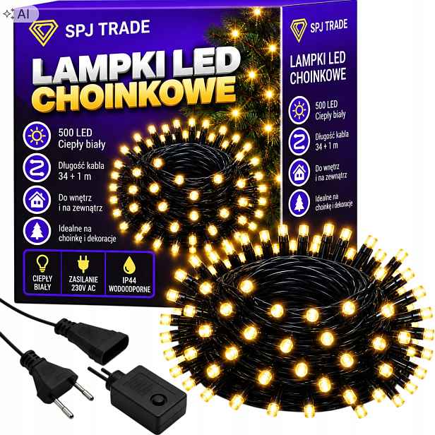 Vánoční Osvětlení Na Stromeček Vánoční 500 Led Venkovní, Teplá Bílá, Délka 34 M