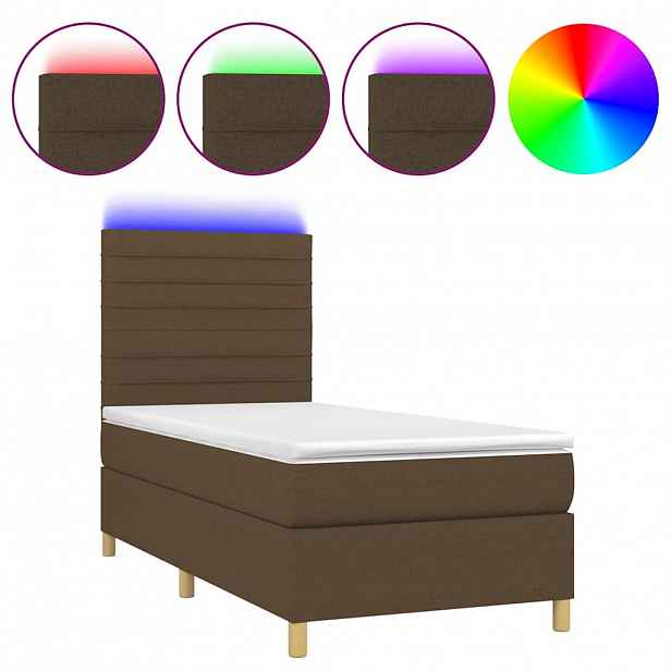 vidaXL Box spring postel s matrací a LED tmavě hnědá 90x190 cm textil