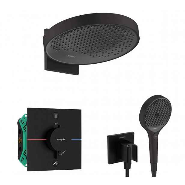 Hansgrohe - Sprchový set s termostatem pod omítku, s tělesem, průměr 36 cm, 3 proudy, matná černá SANI21HHH411