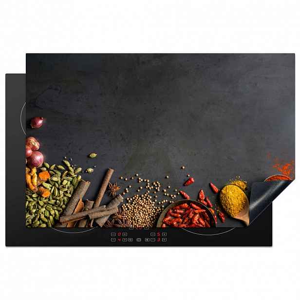 MuchoWow KRYT NA INDUKČNÍ DESKU Bylinky - Potraviny - Koření - Černá - Paprika - Skořice 81.6x52.7 cm