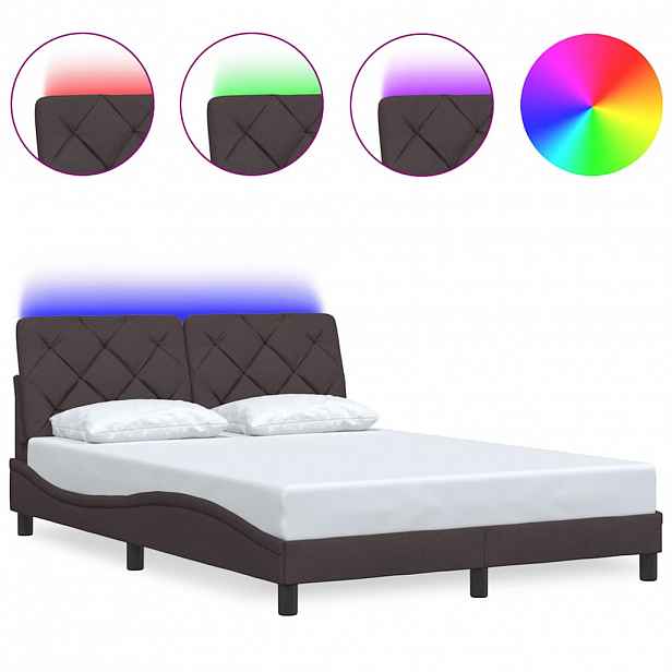 vidaXL Rám postele s LED bez matrace Tmavě hnědá 140x200 cm Látka